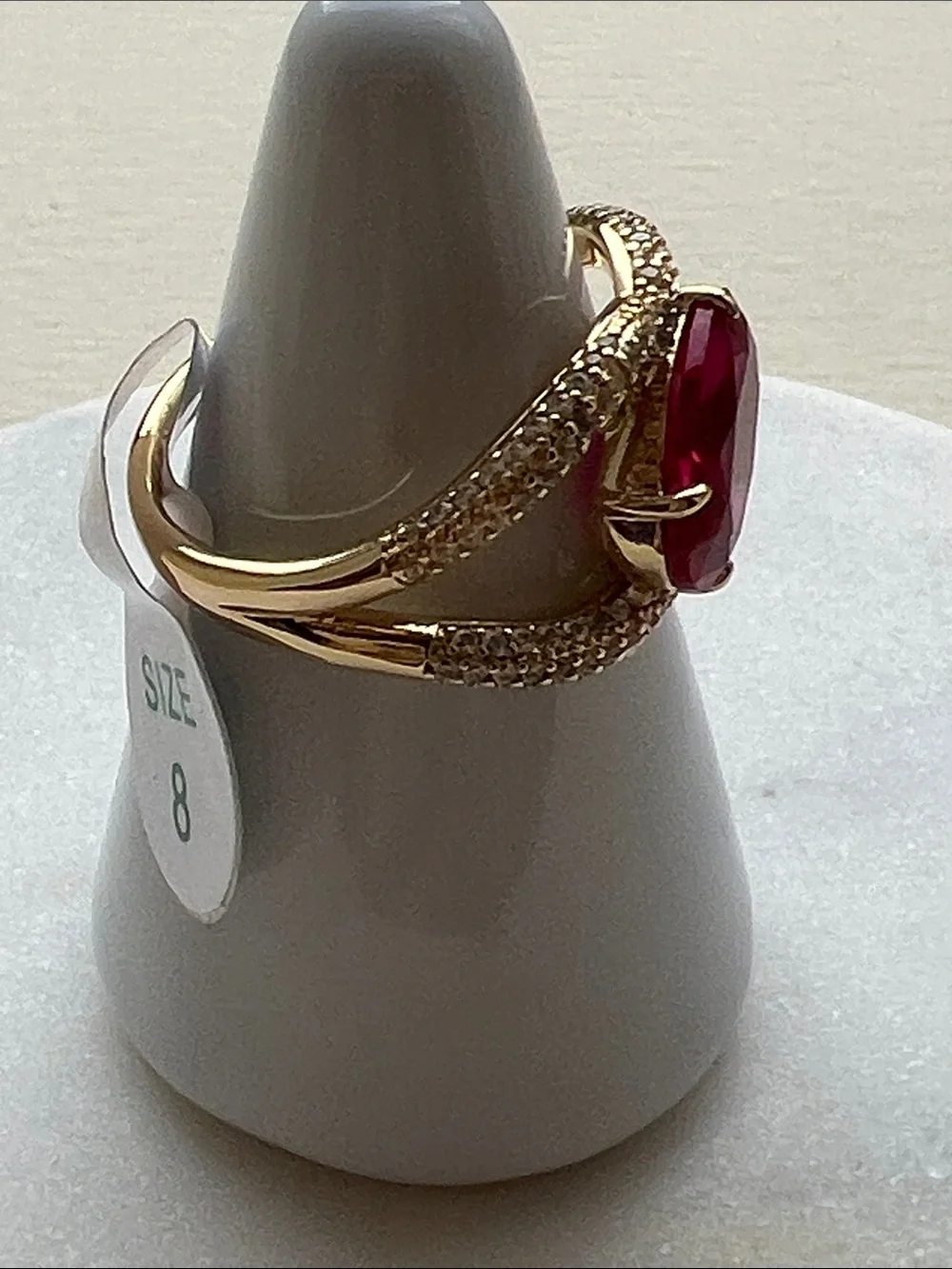 Gold Ring with Large Fuchsia Stone and Pave Accents